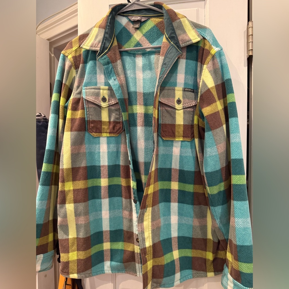 Eddie Bauer Multicolor Plaid Fleece Jacket